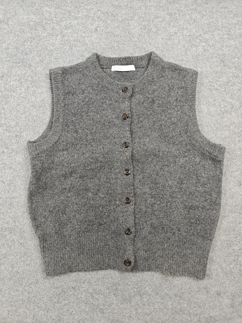 OAK + FORT Sweater Vest Womens Small Gray Chunky-Knit Crew Neck Button
